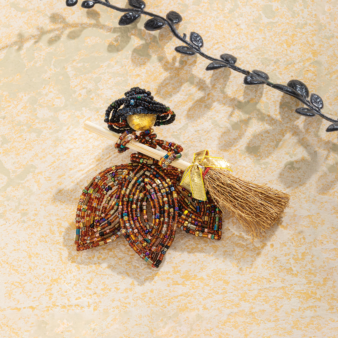 Hand-Beaded Murano Glass Witch Brooch (Preorder)