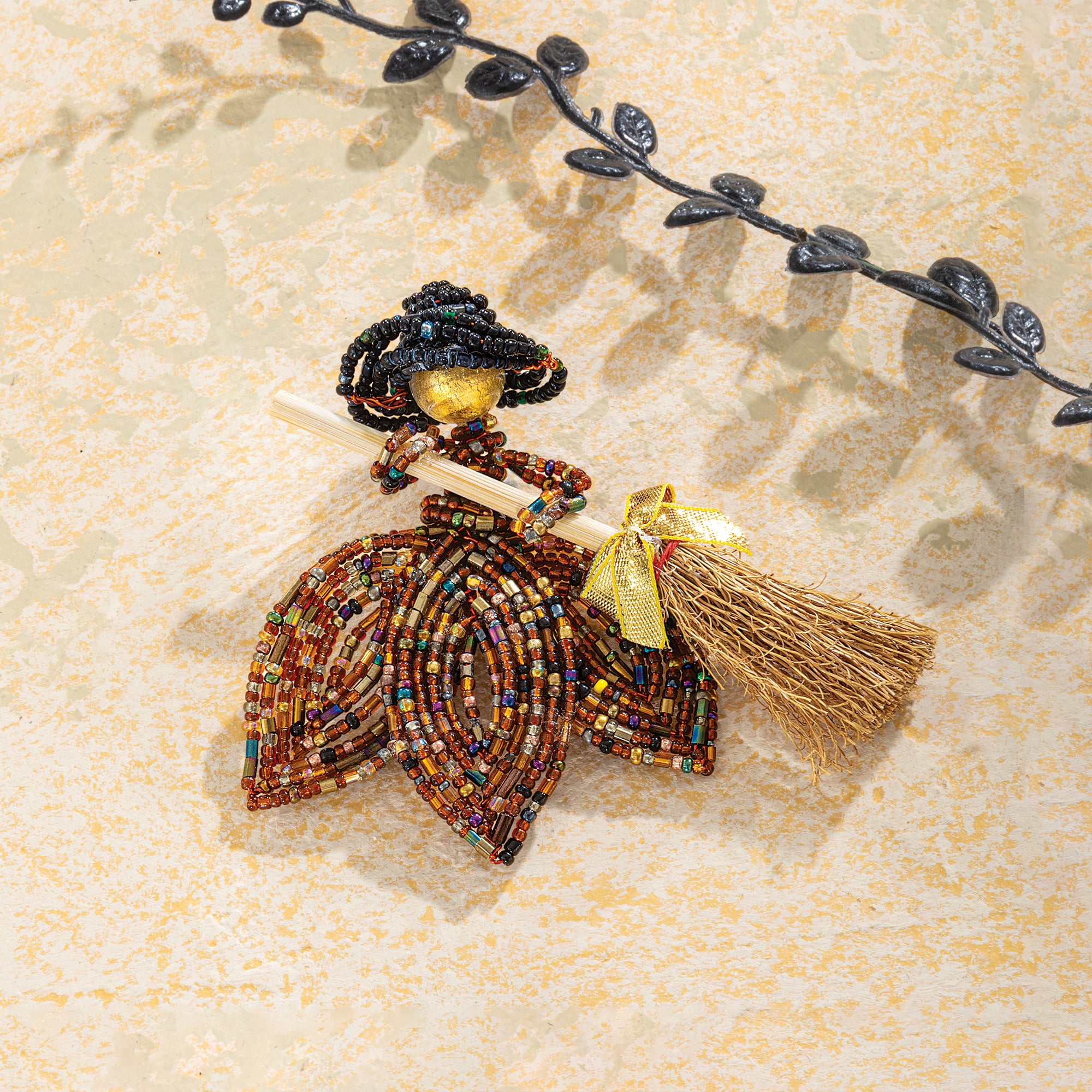 Hand-Beaded Murano Glass Witch Brooch (Preorder)