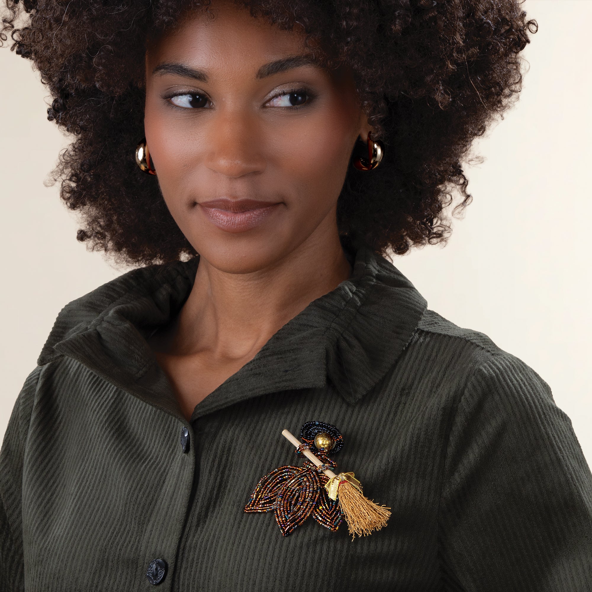 Hand-Beaded Murano Glass Witch Brooch (Preorder)