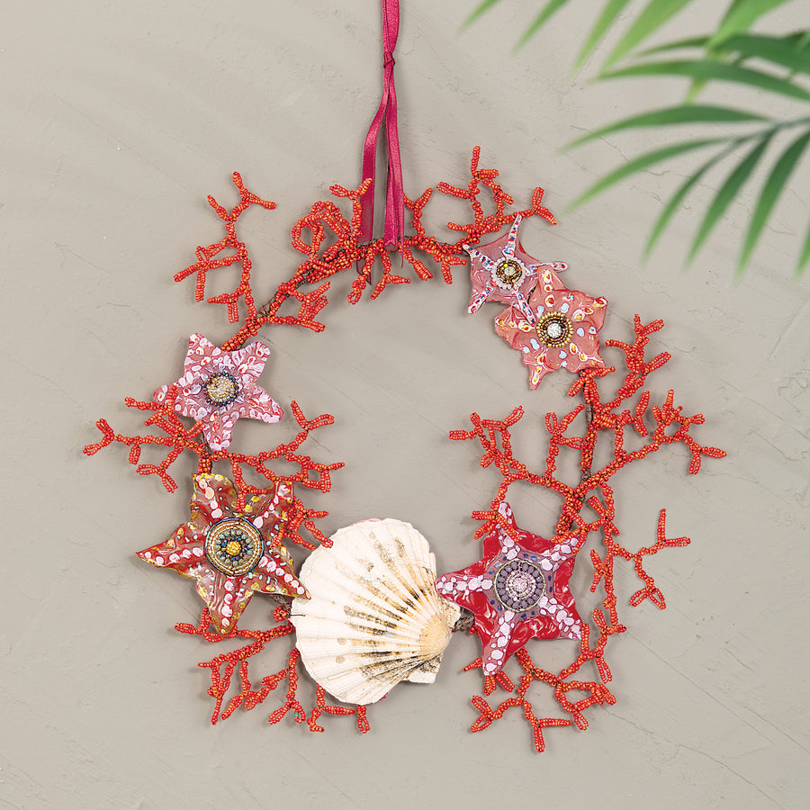 Murano Glass Coral Reef Beaded Wreath