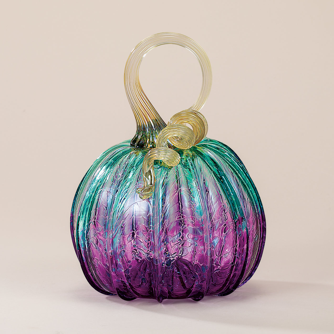 Hand-Blown Glass Emerald & Amethyst Pumpkin