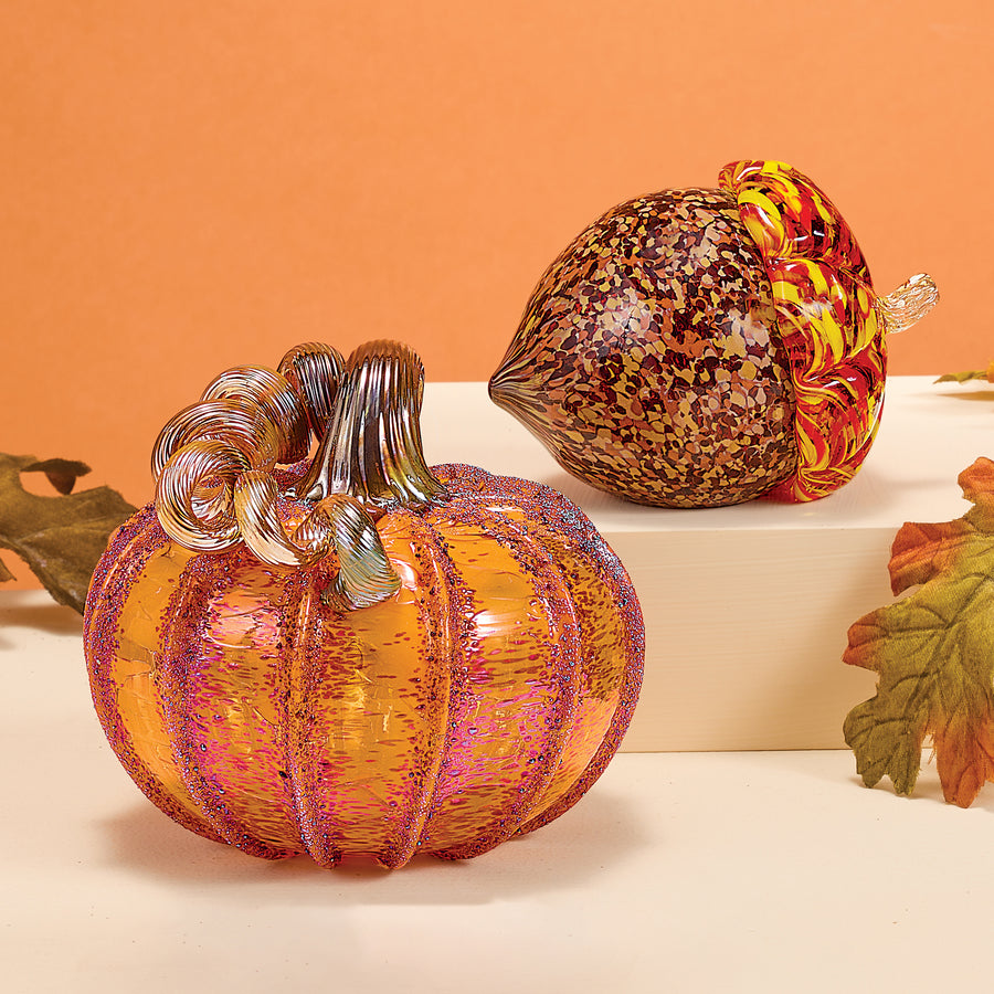 Hand-Blown Glass Brown Speckled Acorn