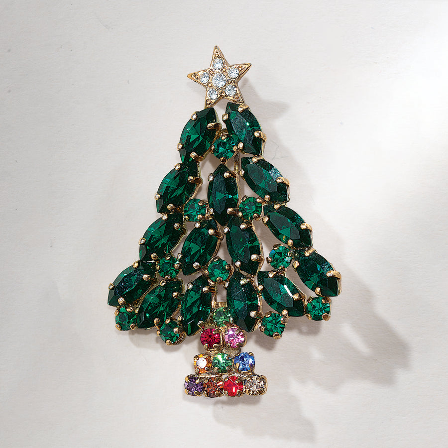 Green Crystal Christmas Tree Brooch (Preorder)