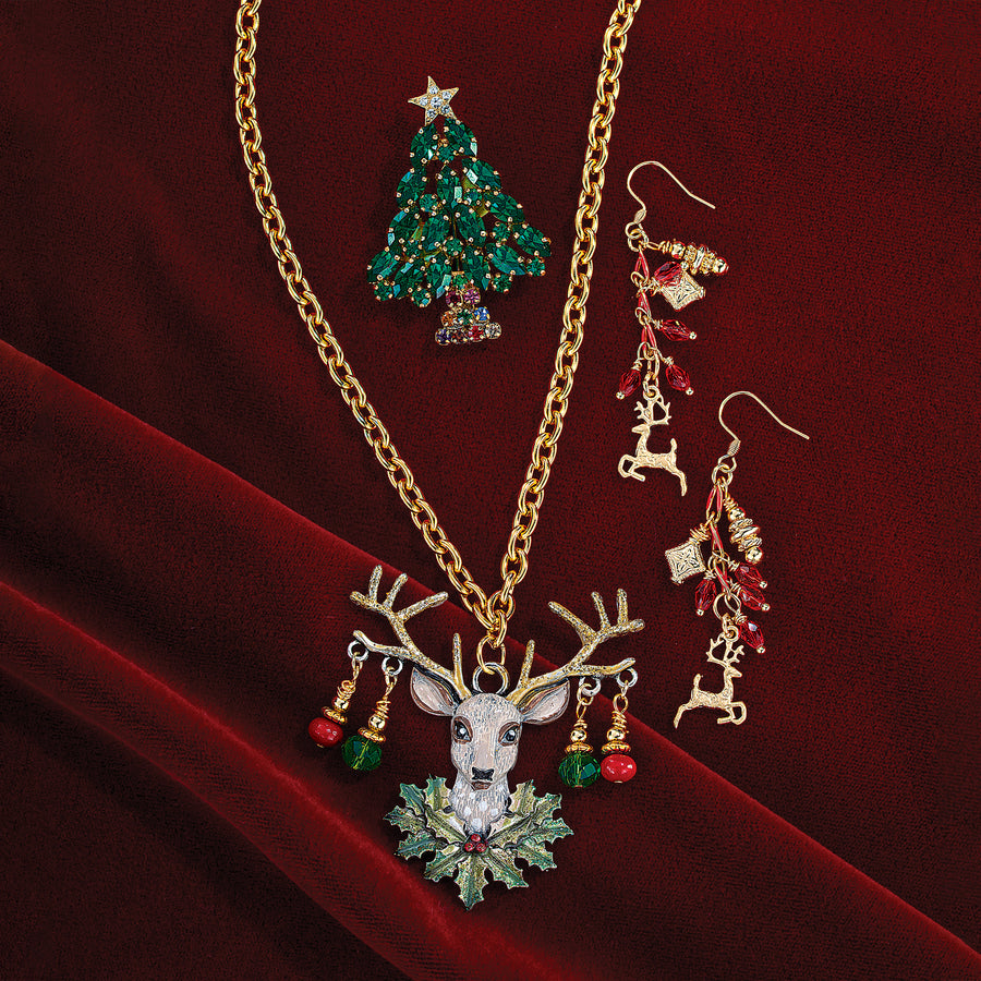 Green Crystal Christmas Tree Brooch (Preorder)