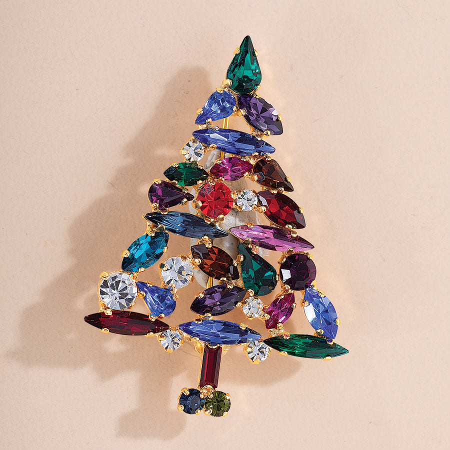Multicolored Crystal Christmas Tree Brooch (Preorder)