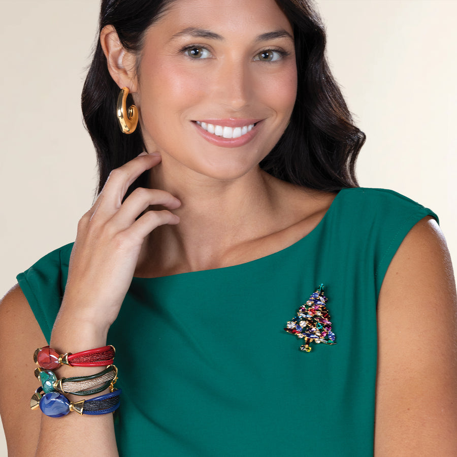 Multicolored Crystal Christmas Tree Brooch (Preorder)