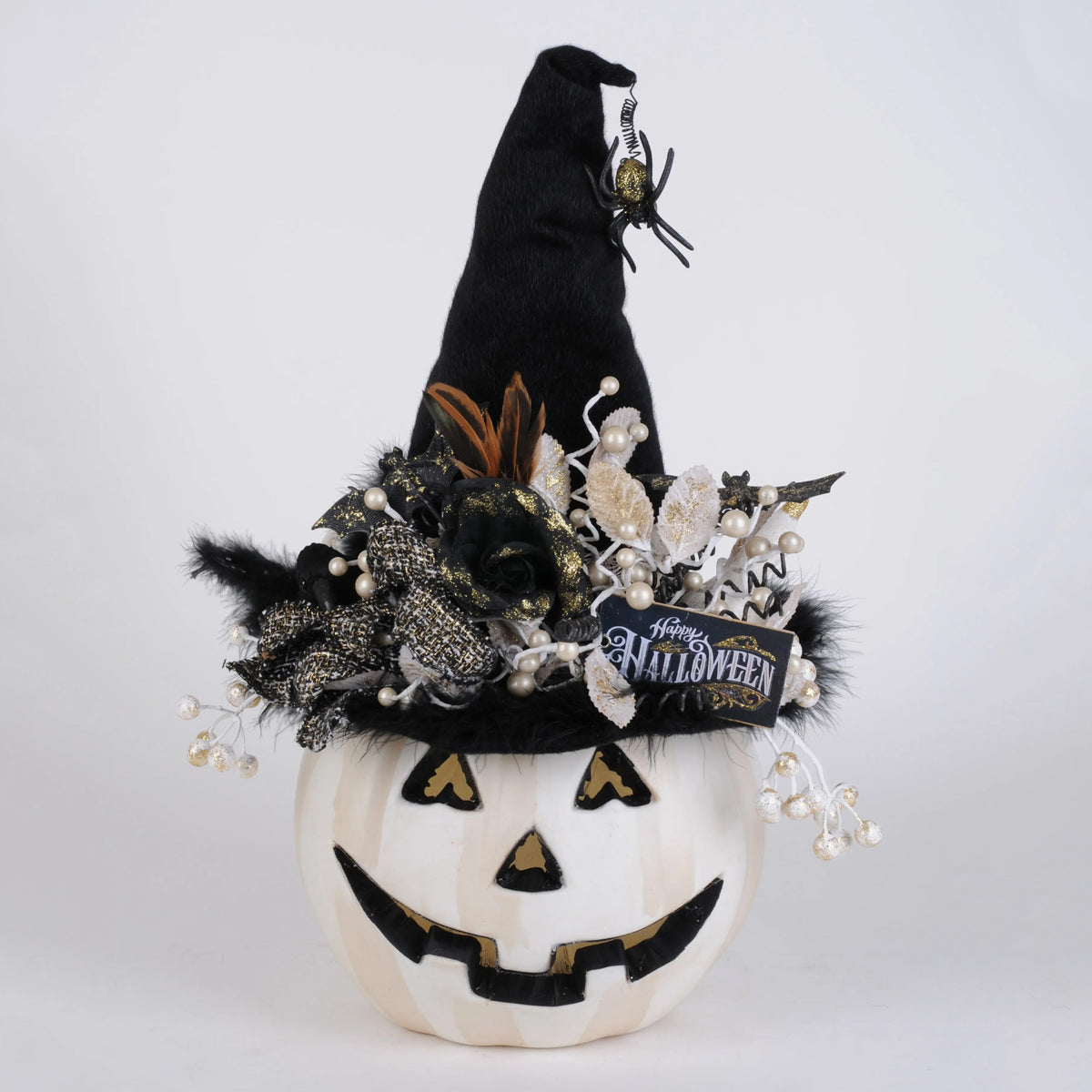 Lighted White Fiber Optic Pumpkin