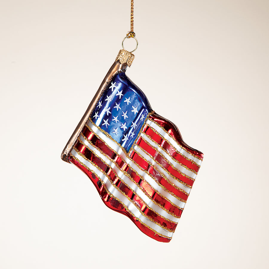 Hand-Painted Glass American Flag Ornament