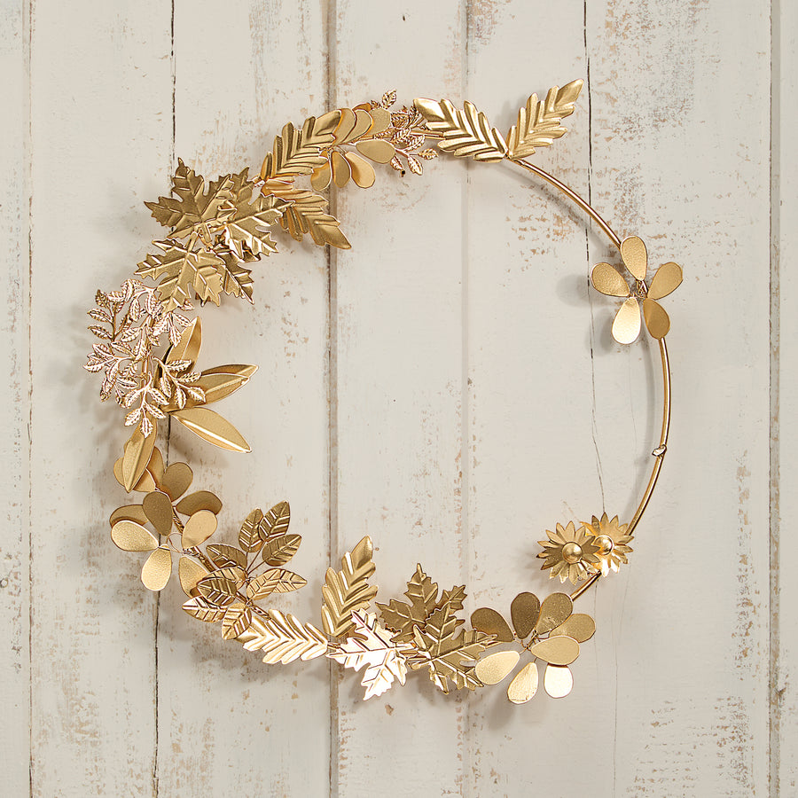 Golden Metal Floral Wreath Wall Art