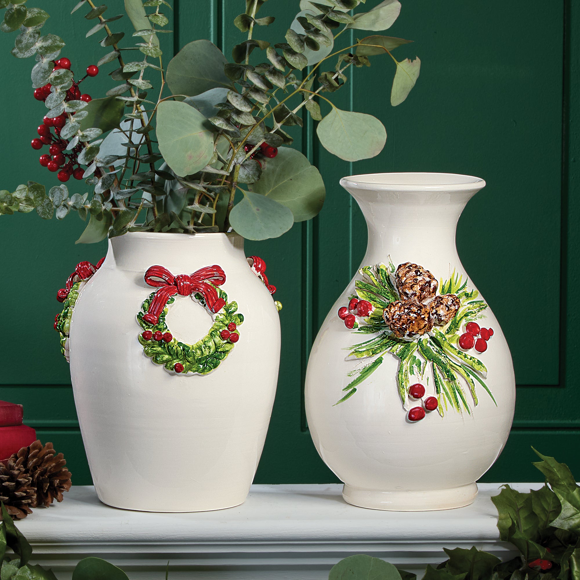 Italian Ceramic Pinecone & Berry Bouquet Vase (Preorder)