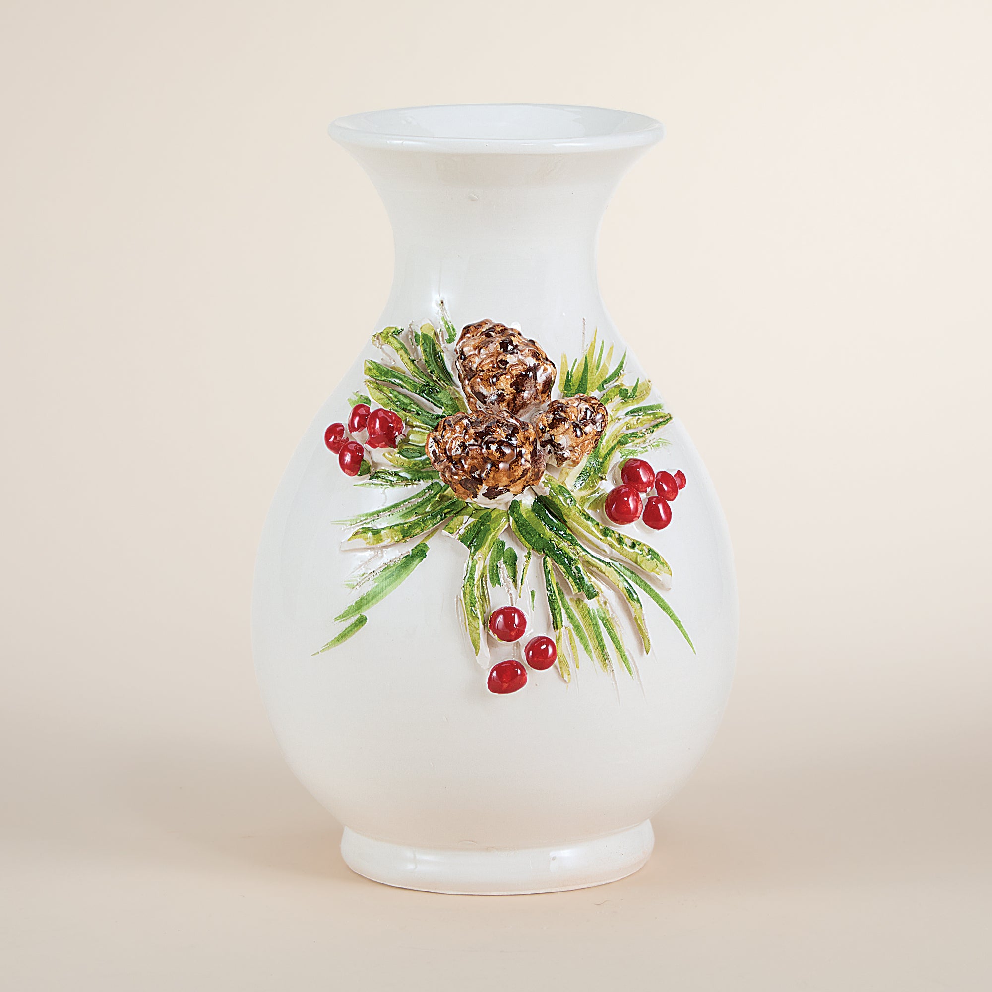 Italian Ceramic Pinecone & Berry Bouquet Vase (Preorder)