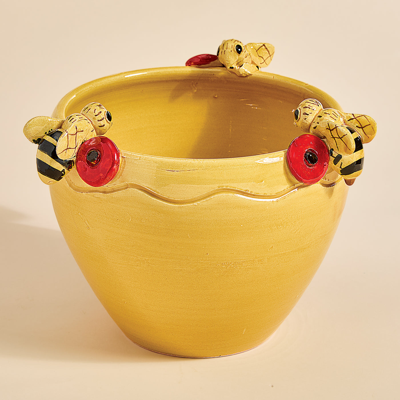 Hand-Painted Italian Ceramic Bees & Poppies Bowl (Preorder)