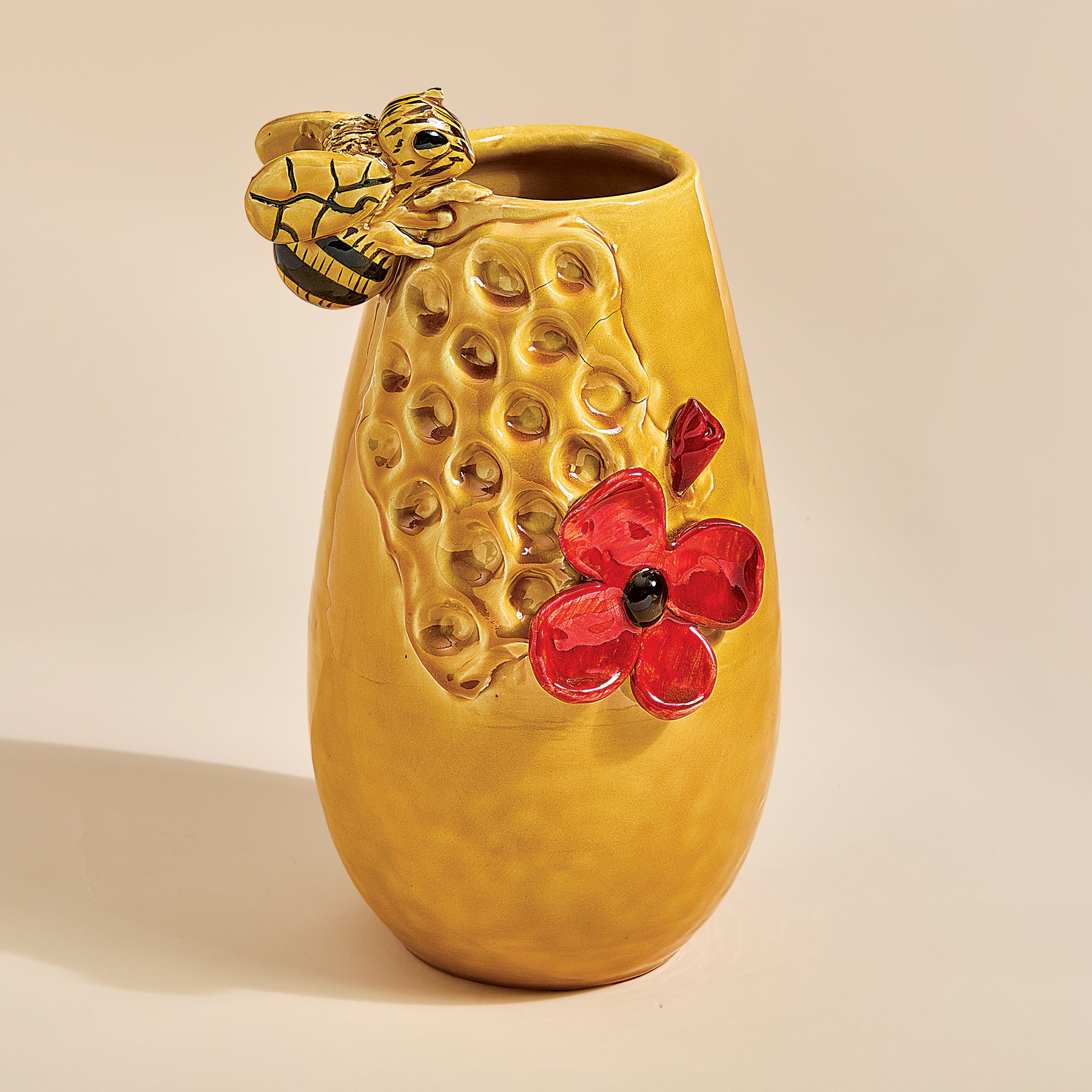 Hand-Painted Italian Ceramic Bees & Poppies Vase (Preorder)