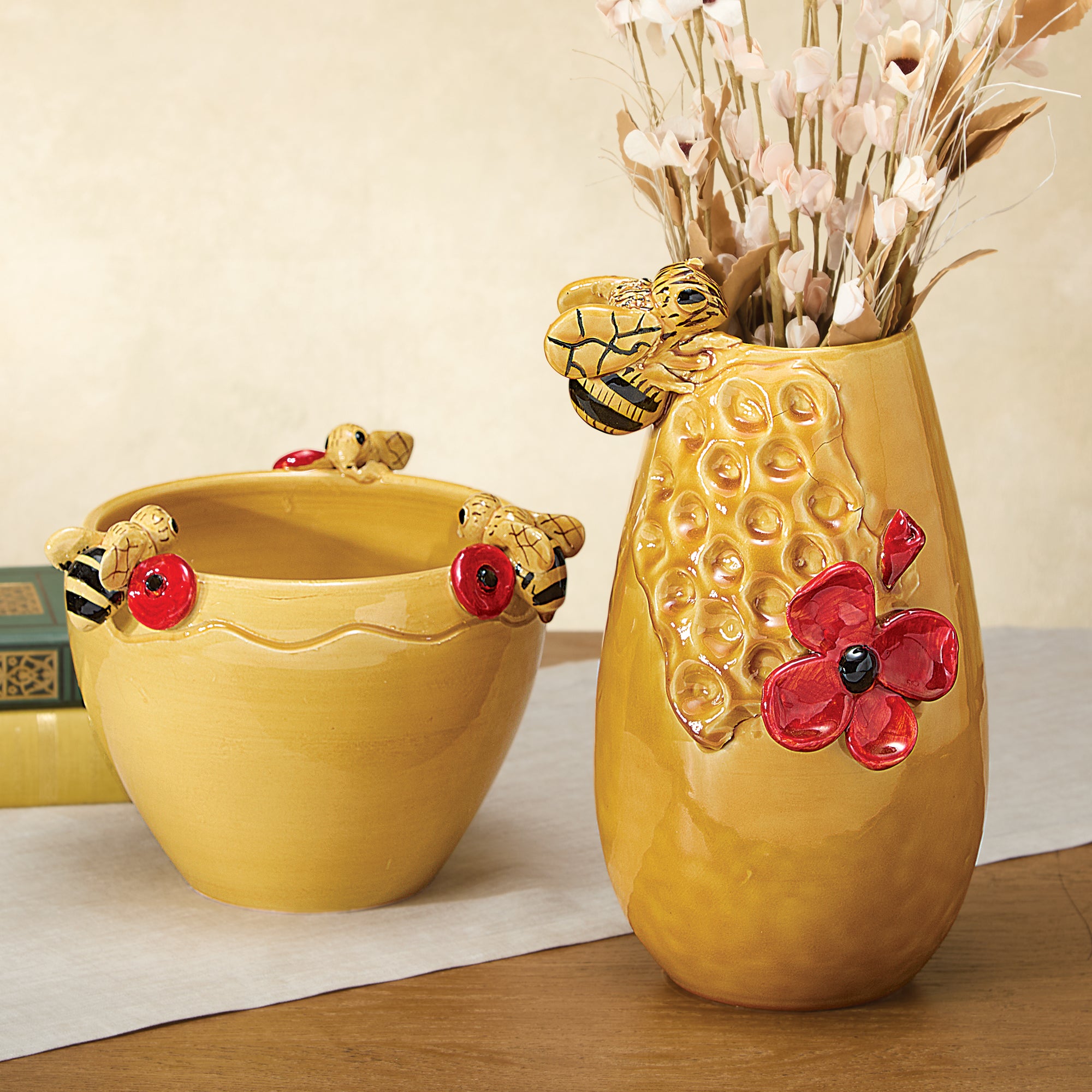 Hand-Painted Italian Ceramic Bees & Poppies Vase (Preorder)