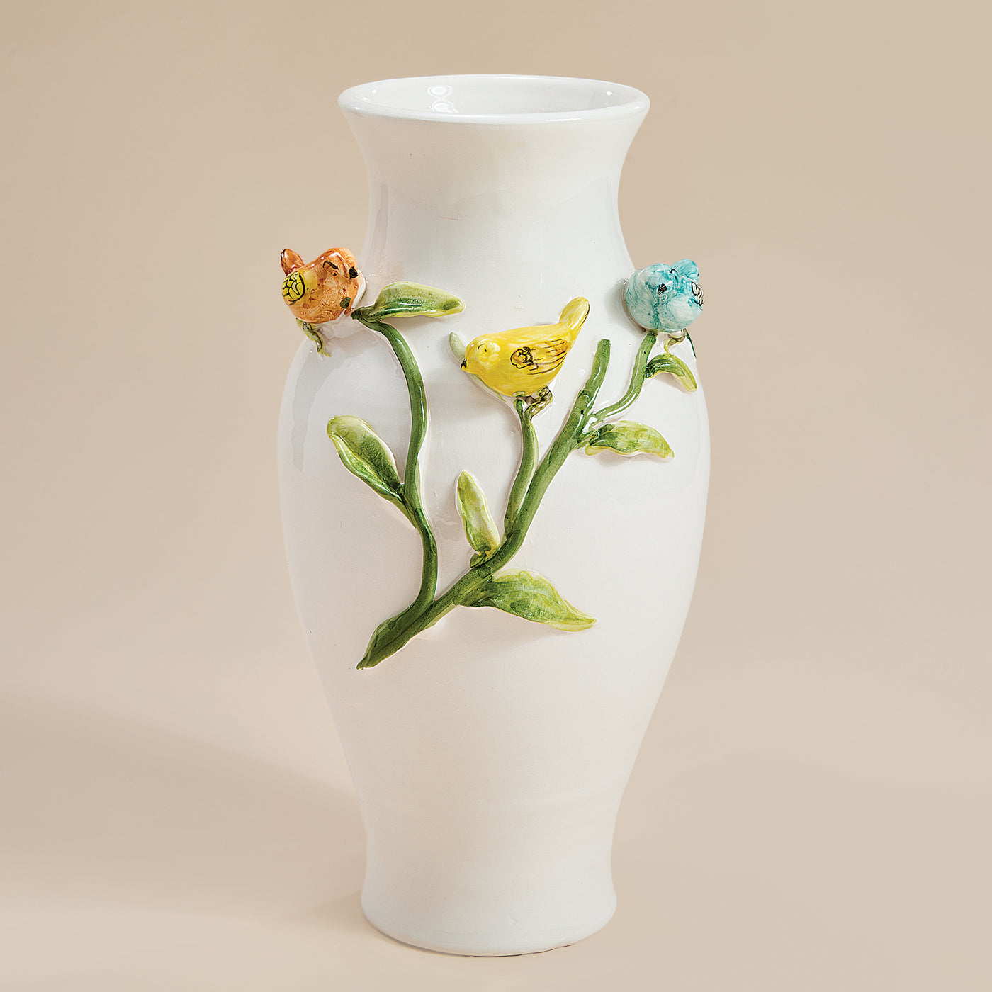 Hand-Painted Ceramic Tweeting Trio Vase (Preorder)