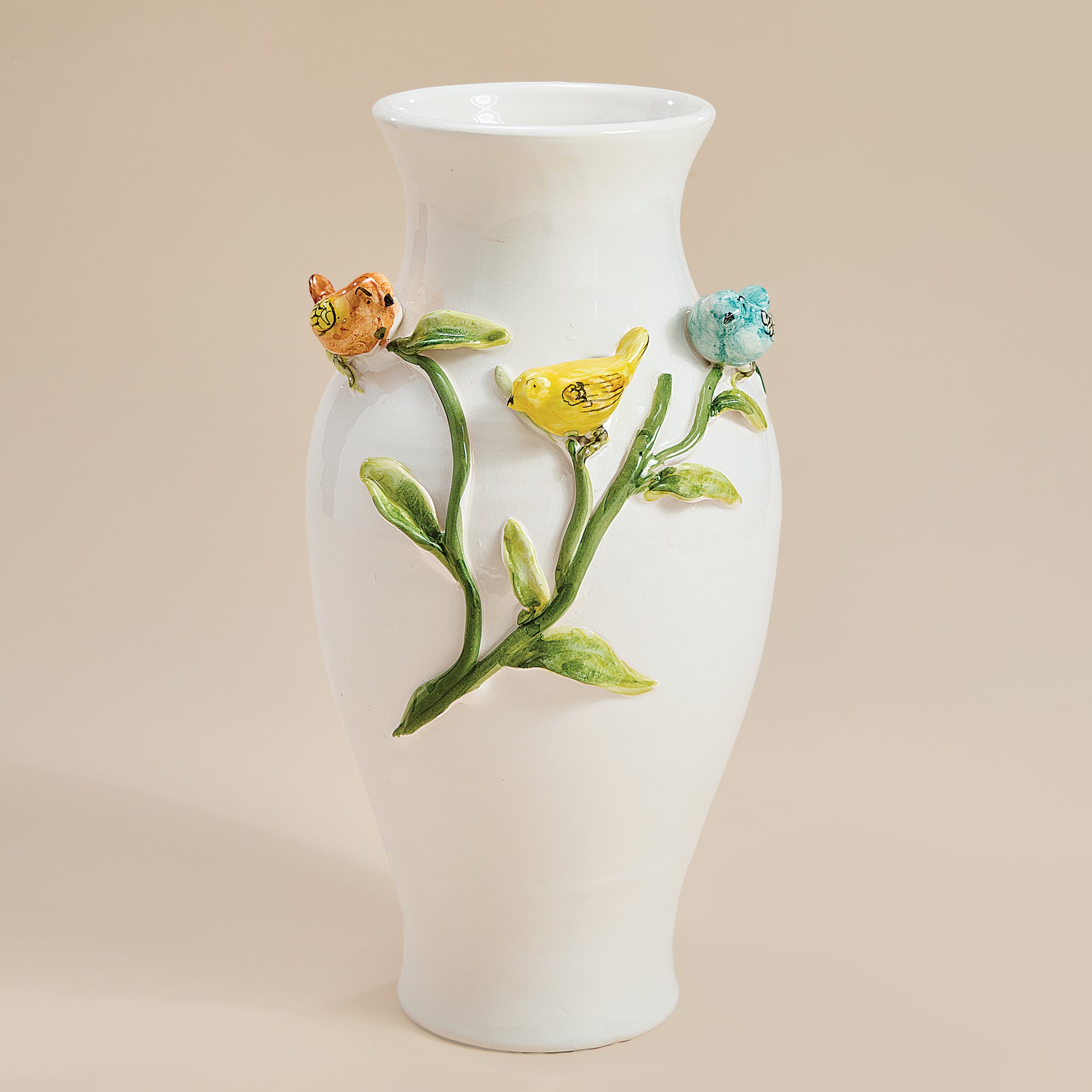 Hand-Painted Ceramic Tweeting Trio Vase (Preorder)