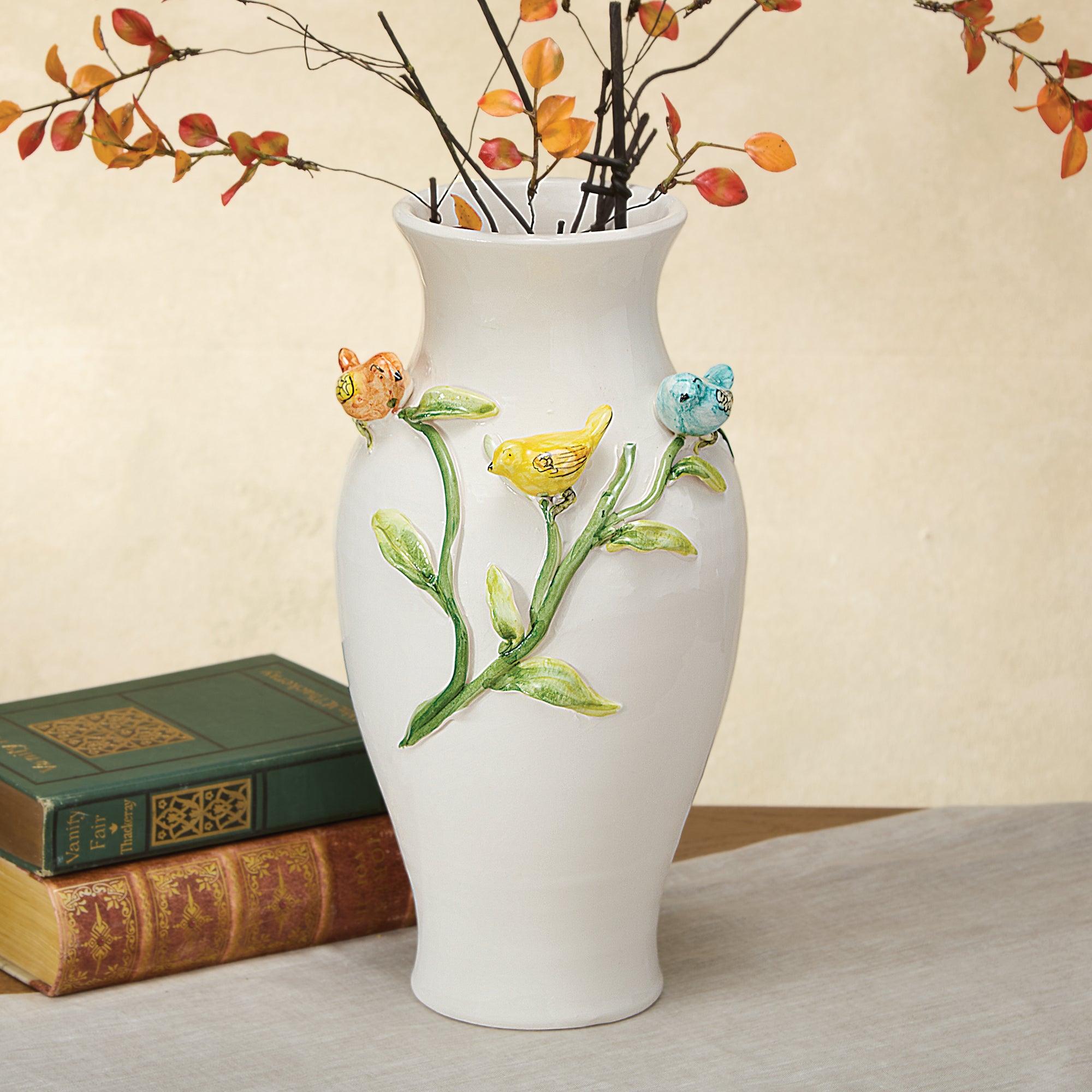 Hand-Painted Ceramic Tweeting Trio Vase (Preorder)
