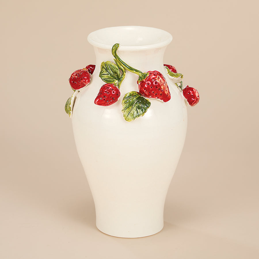 Hand-Painted Ceramic Sweet Strawberries Vase (Preorder)