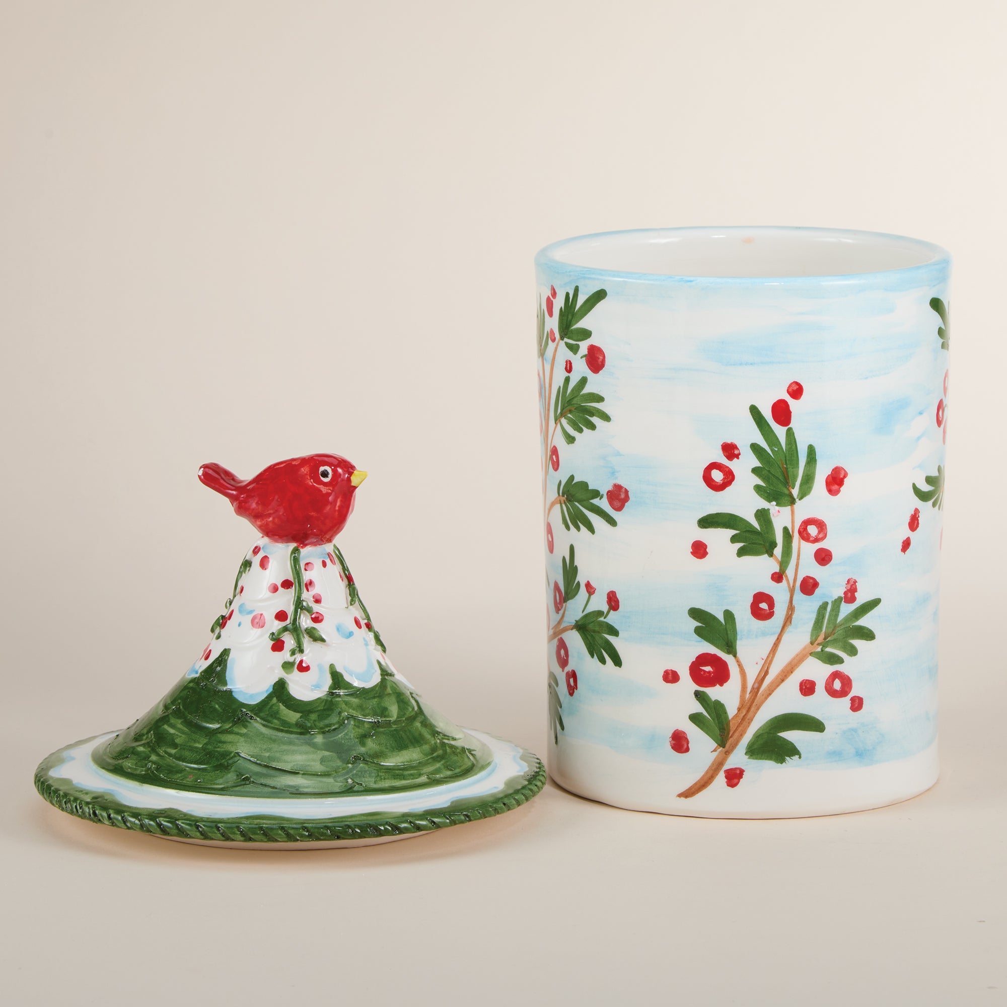 Italian Ceramic Cardinal Topped Cookie Jar (Preorder)