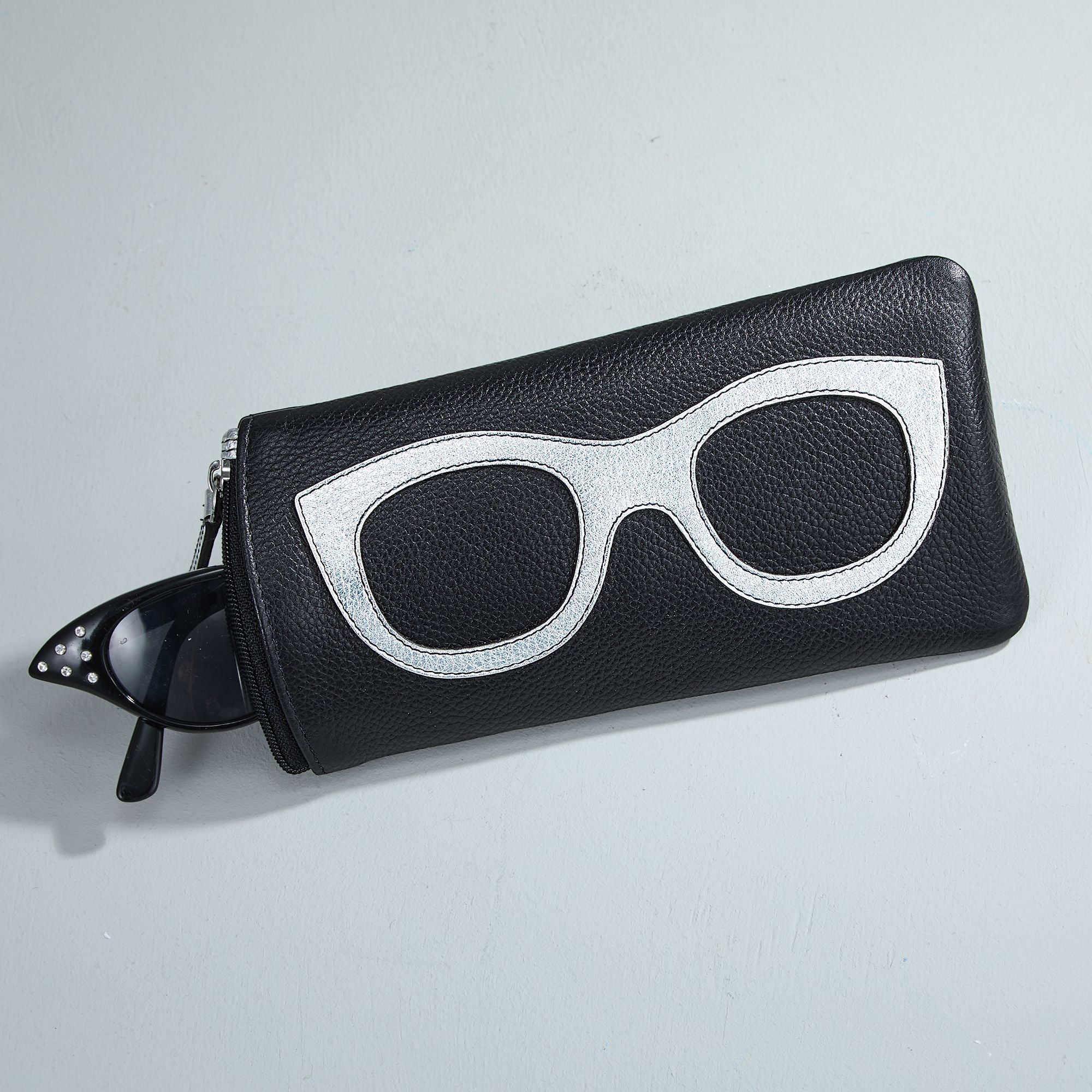 Black & Silver Leather Eyeglass Case
