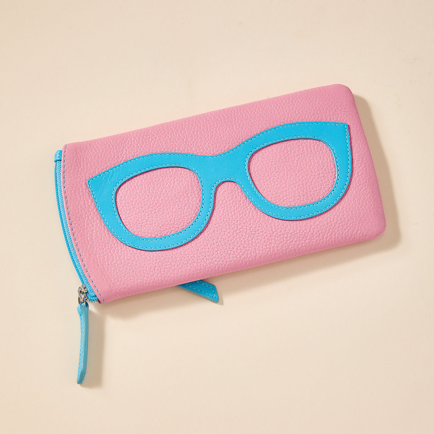 Pale Pink & Blue Leather Eyeglass Case (Preorder)