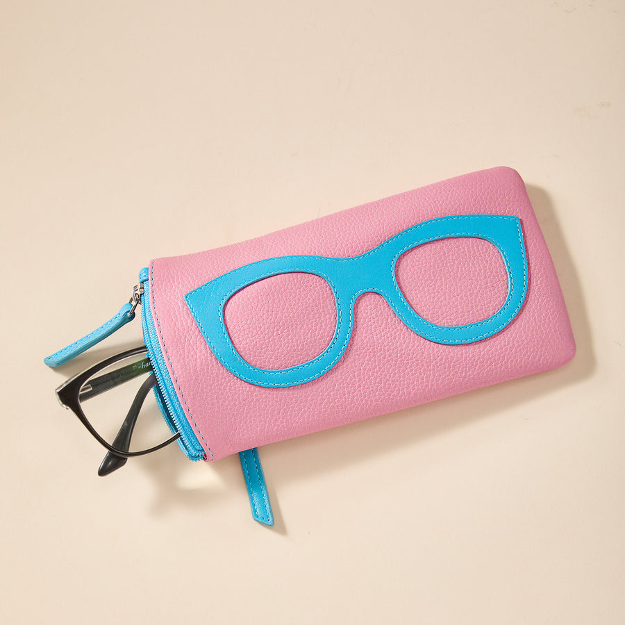 Pale Pink & Blue Leather Eyeglass Case (Preorder)