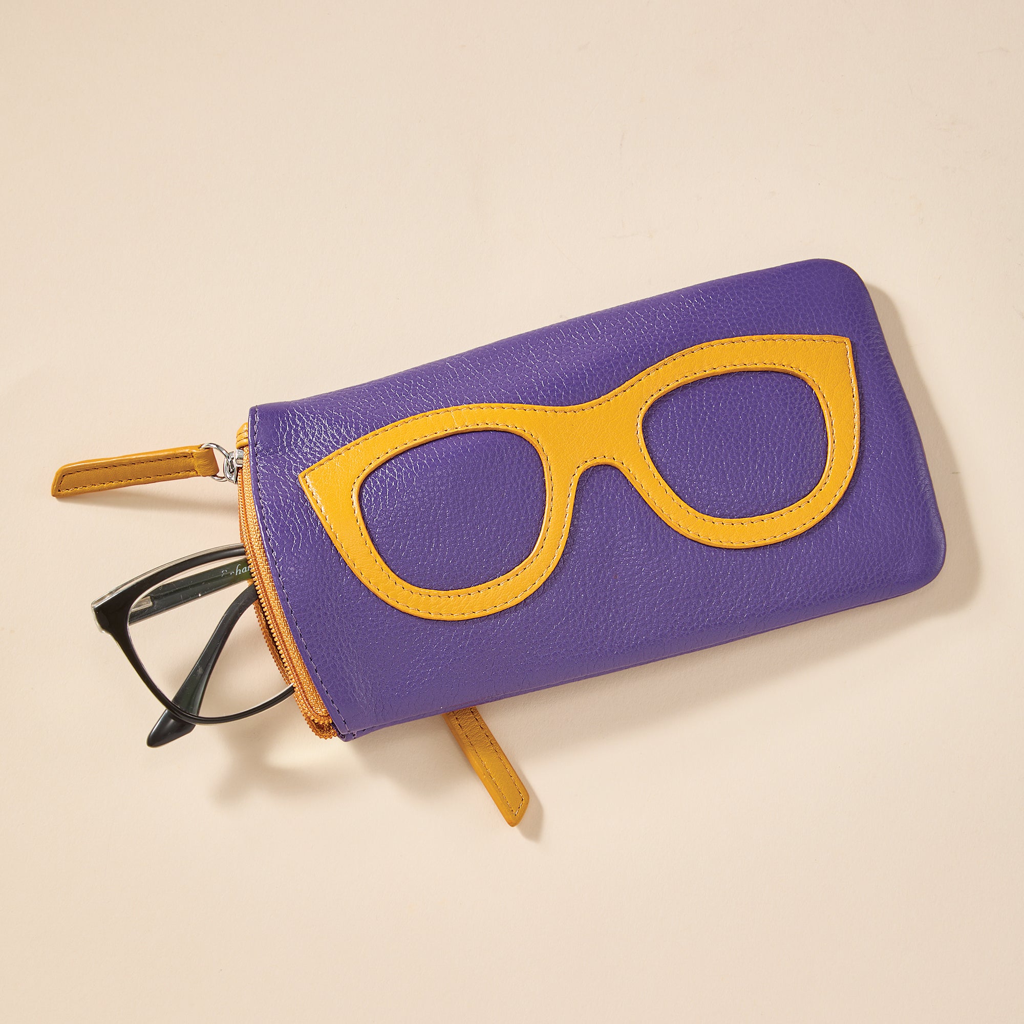 Grape & Yellow Leather Eyeglass Case (Preorder)