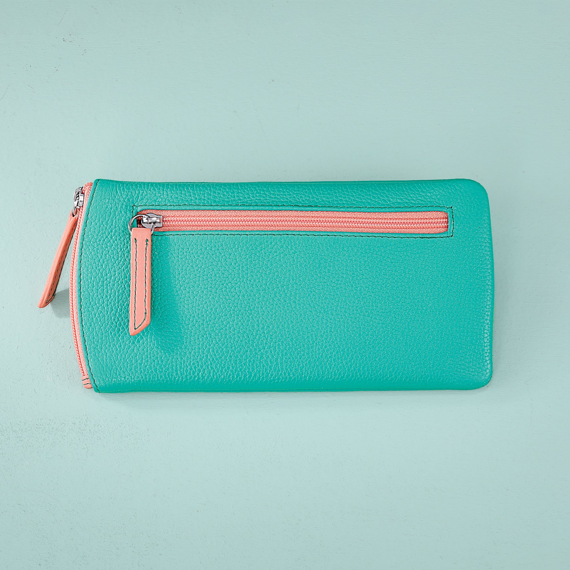 Turquoise & Peach Leather Eyeglass Case (Preorder)