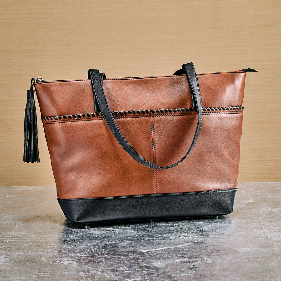 Chestnut Leather Whipstitch Tote