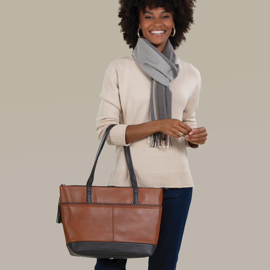 Chestnut Leather Whipstitch Tote