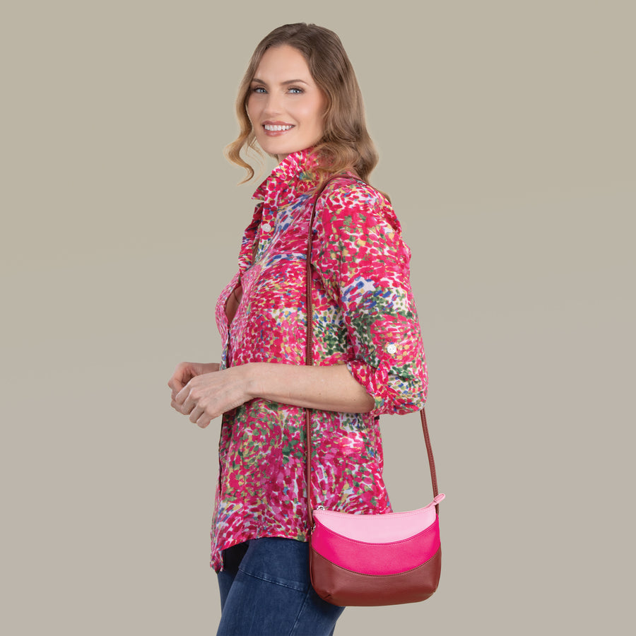 Shades of Peonies Leather Crossbody