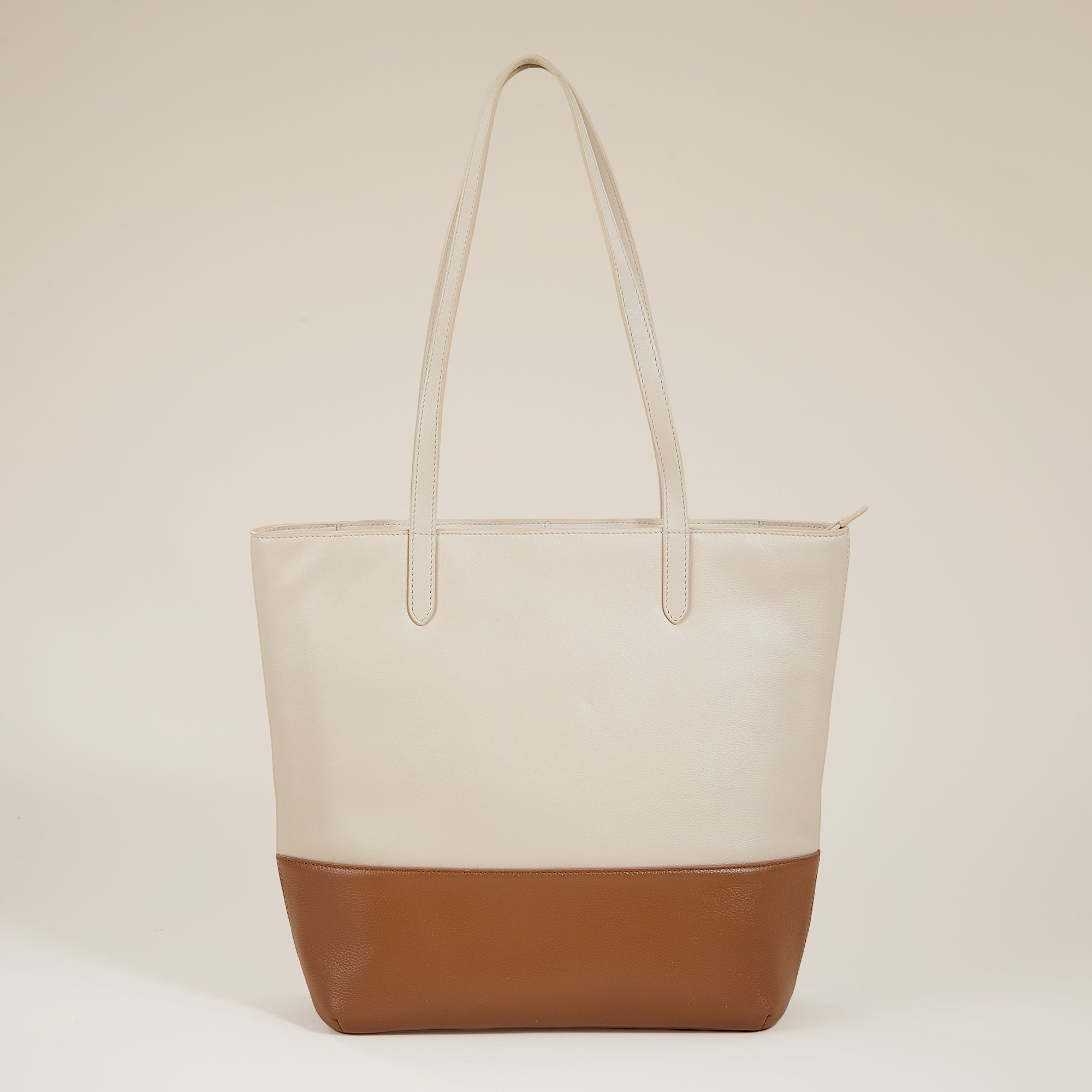 Two-Toned Neutral Indian Leather Tote