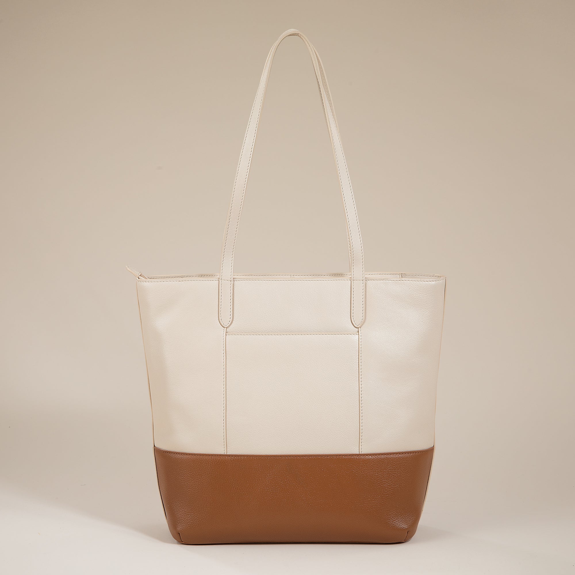 Two-Toned Neutral Indian Leather Tote
