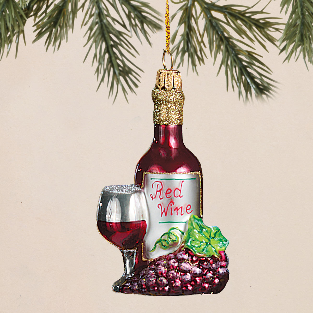 Hand-Painted Glass Red Wine Bottle Ornament (Preorder)