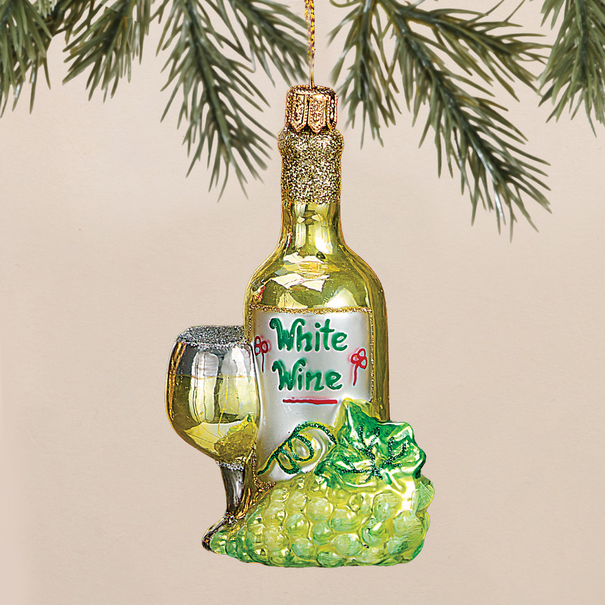 Hand-Painted Glass White Wine Bottle Ornament (Preorder)