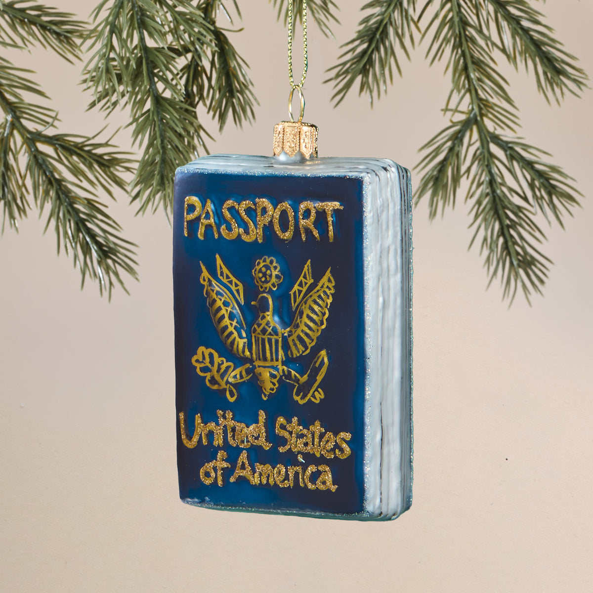 Hand-Painted Glass USA Passport Ornament (Preorder)