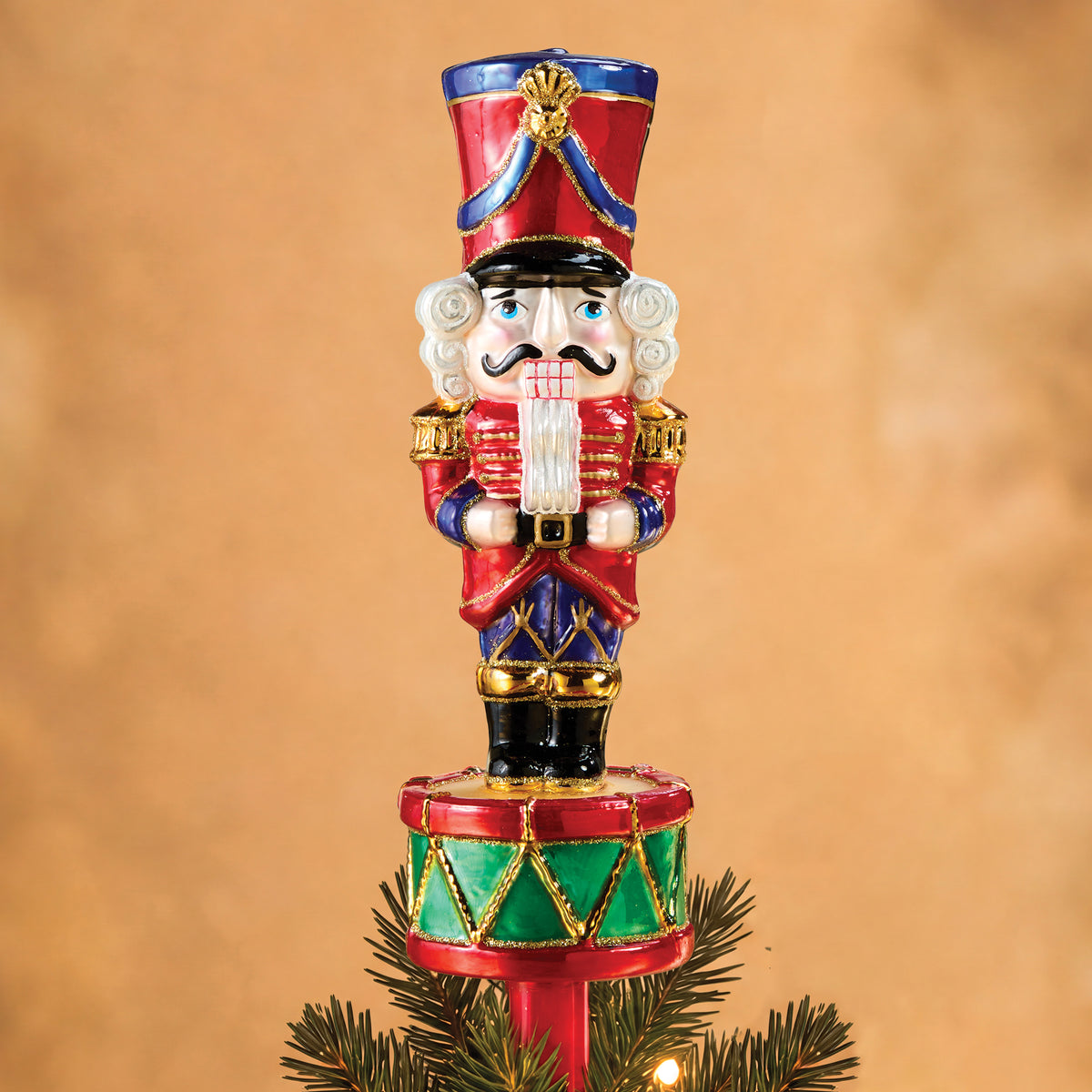 Hand-Painted Glass Nutcracker Tree Topper (Preorder)