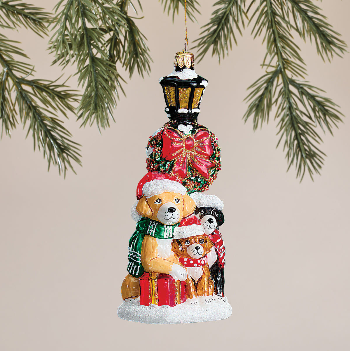 Hand-Painted Glass Paws By The Holiday Lantern Ornament (Preorder)