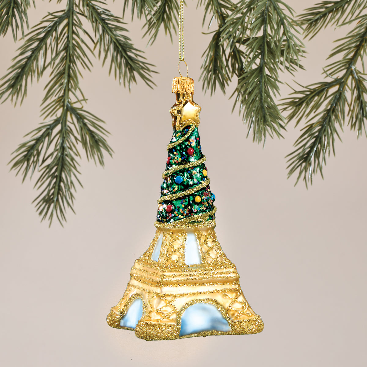 Hand-Painted Glass Eiffel Tower Christmas Tree Ornament (Preorder)