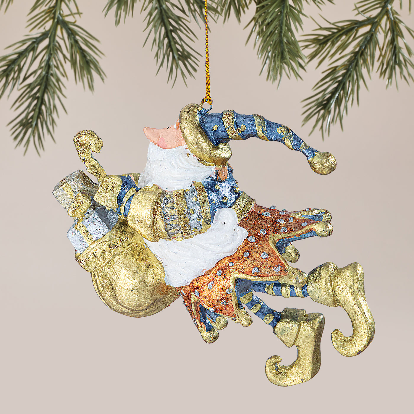 Hand-Painted Candy Cane Santa Ornament