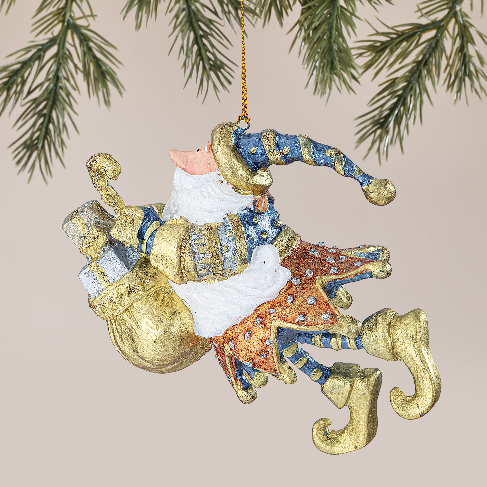 Hand-Painted Candy Cane Santa Ornament