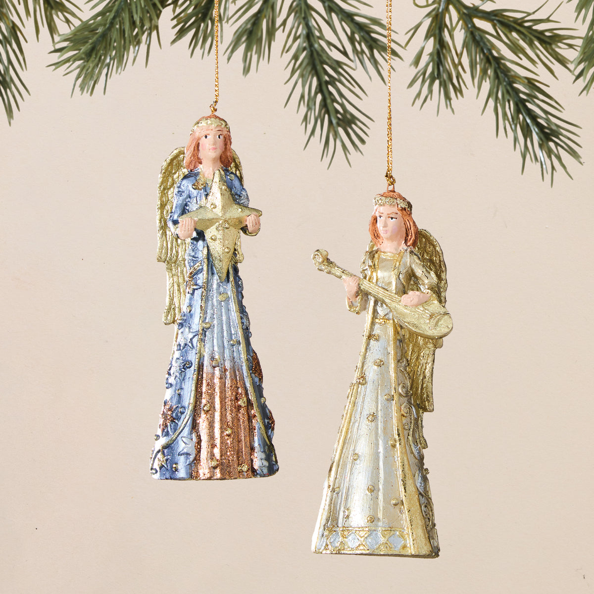 Hand-Painted Graceful Angel Ornaments, Set of 2 (Preorder)