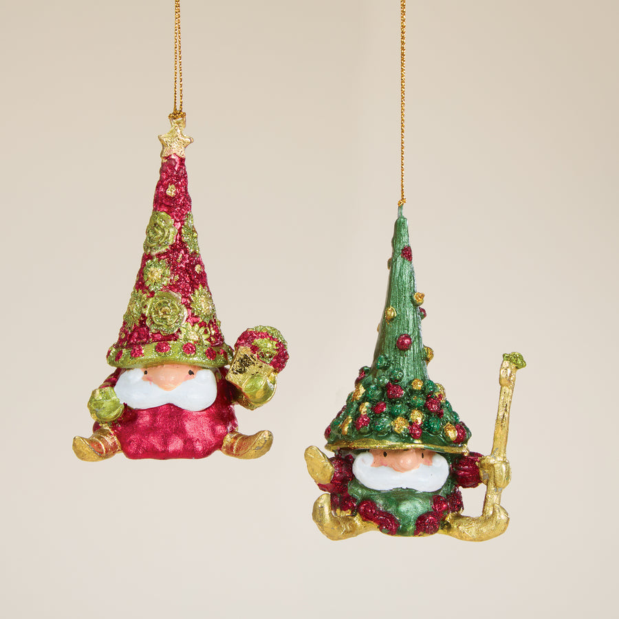 Hand-Painted Tree Hat Gnome Ornaments Set of 2