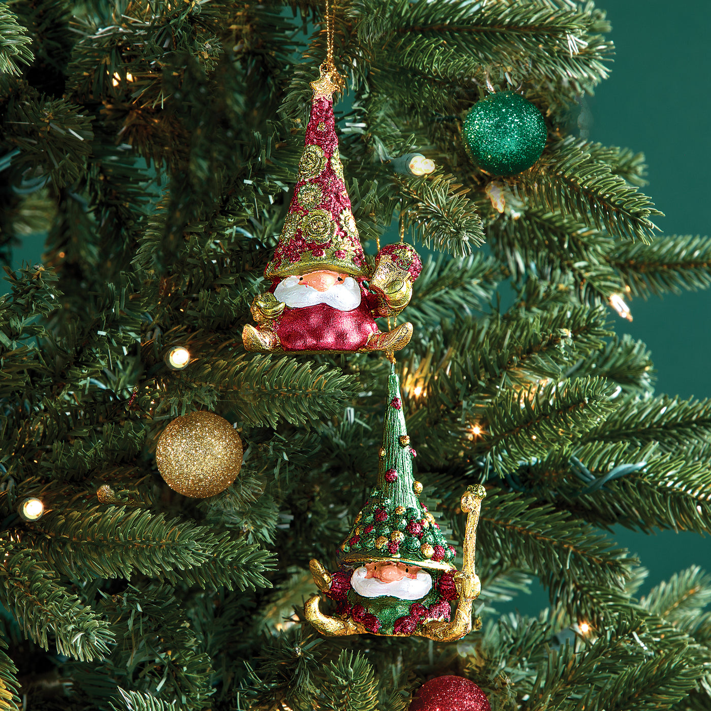 Hand-Painted Tree Hat Gnome Ornaments Set of 2