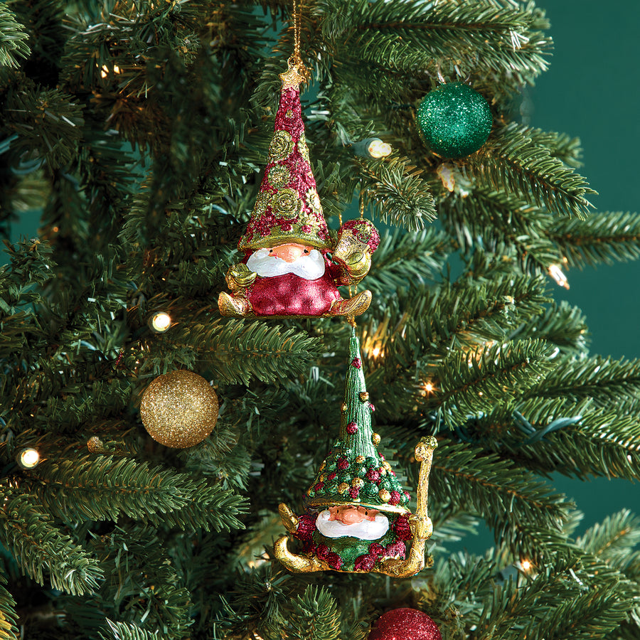 Hand-Painted Tree Hat Gnome Ornaments Set of 2