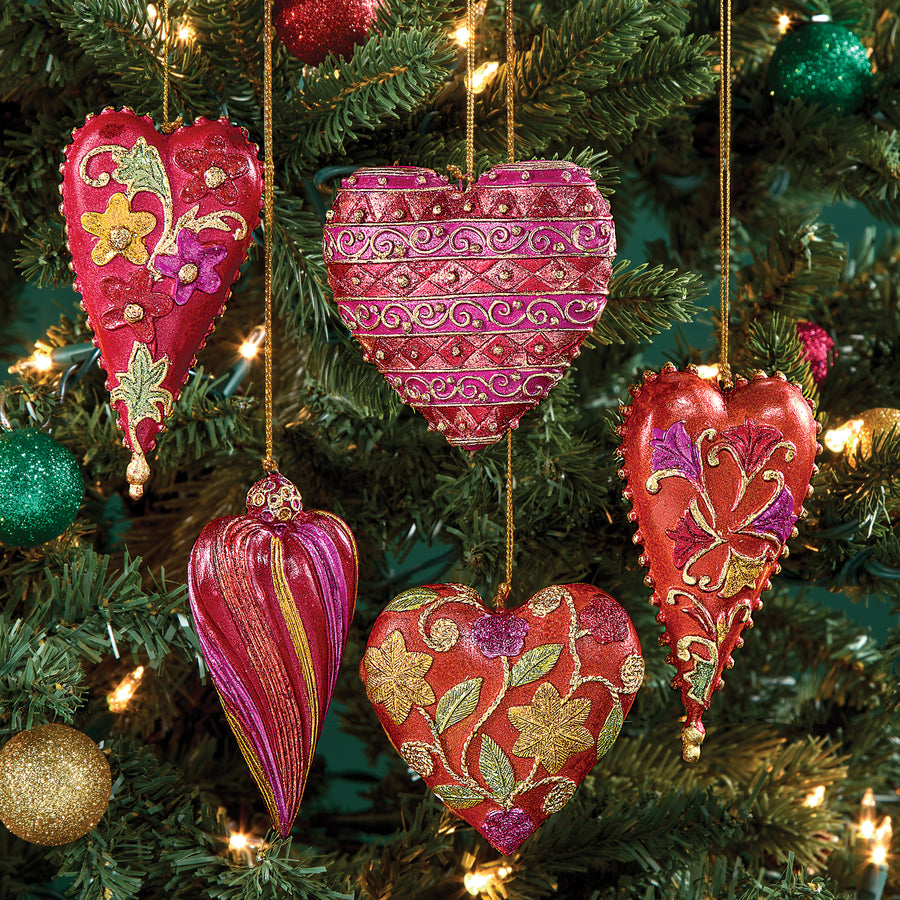 Hand-Painted Love In The Air Heart Ornaments Set Of 5