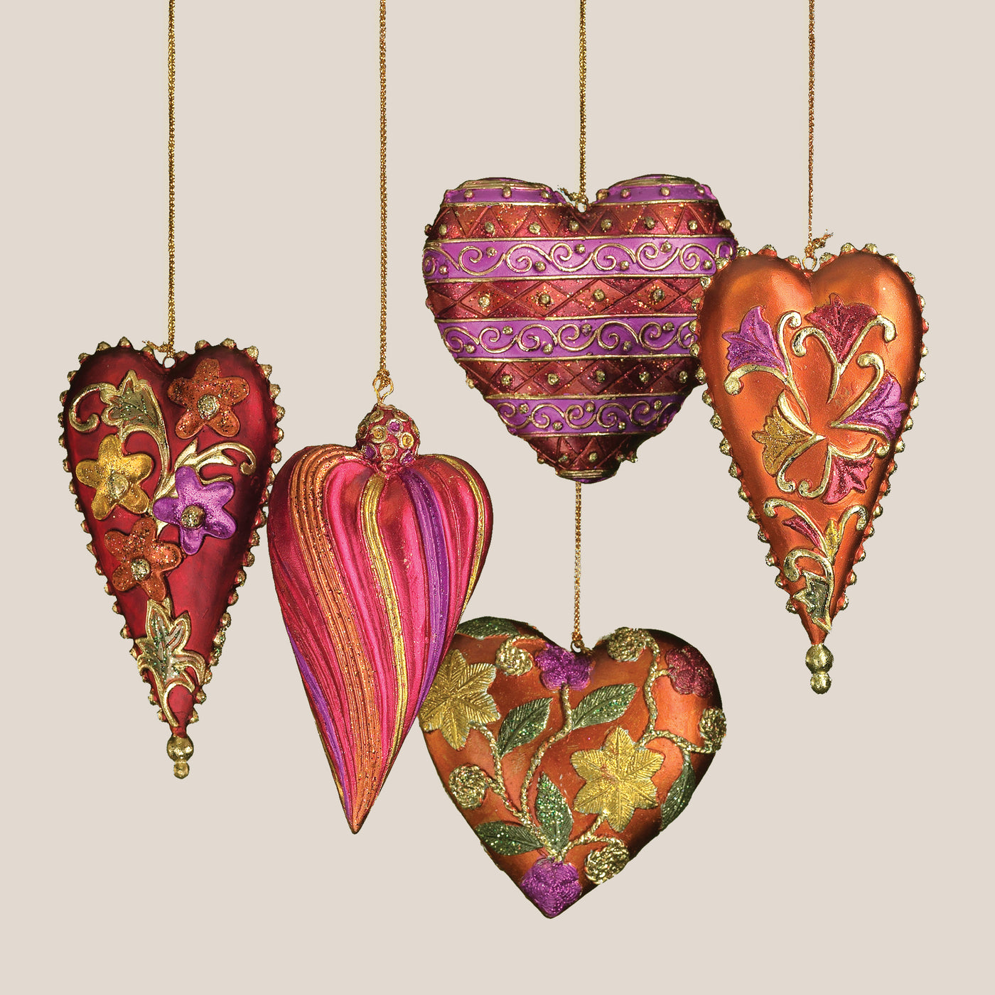 Hand-Painted Love In The Air Heart Ornaments Set Of 5