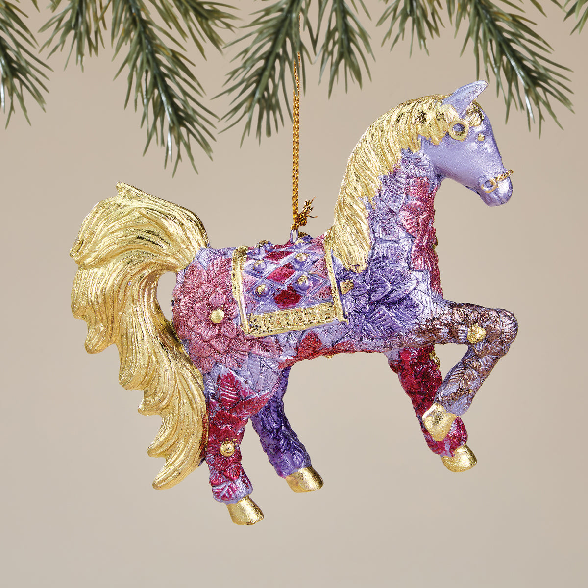 Hand-Painted Plum Prancer Ornament (Preorder)
