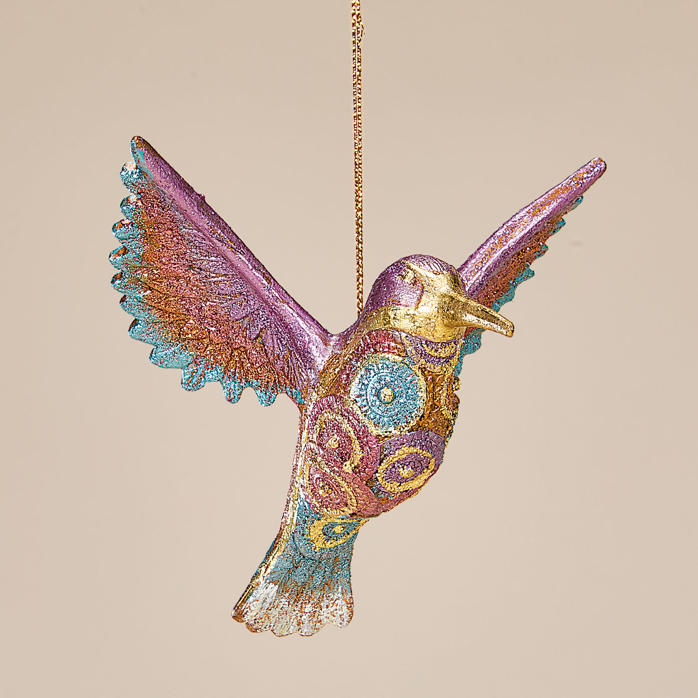 Hand-Painted Glittering Swirls Hummingbird Ornament