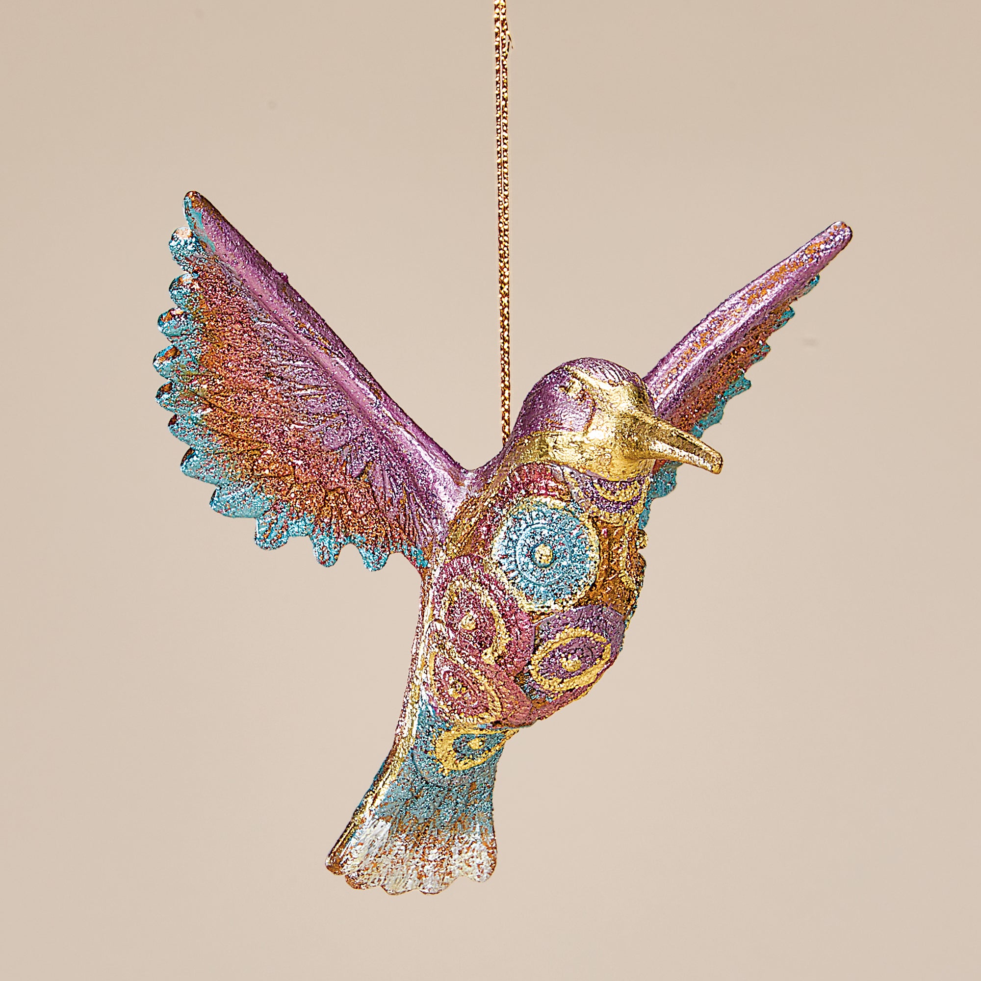 Hand-Painted Glittering Swirls Hummingbird Ornament